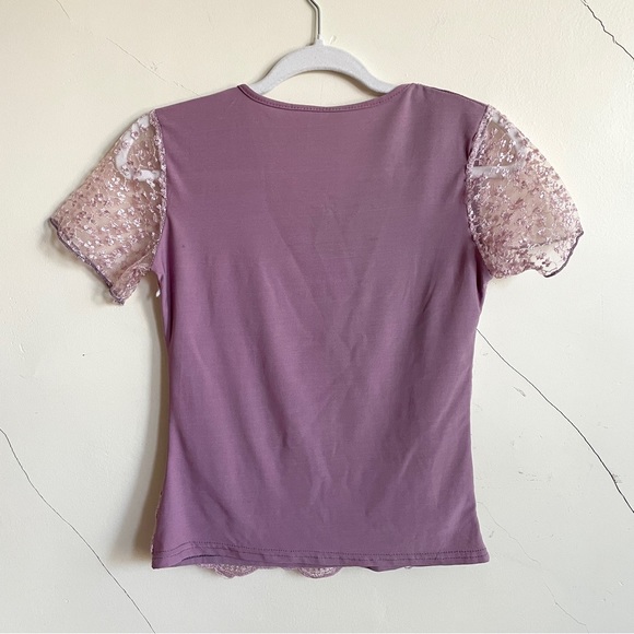 y2k mauve lace overlay tee small medium - Picture 3 of 4